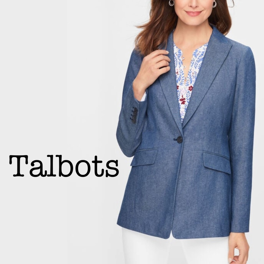 New Talbots Twill Single Button Blue Blazer Size 12